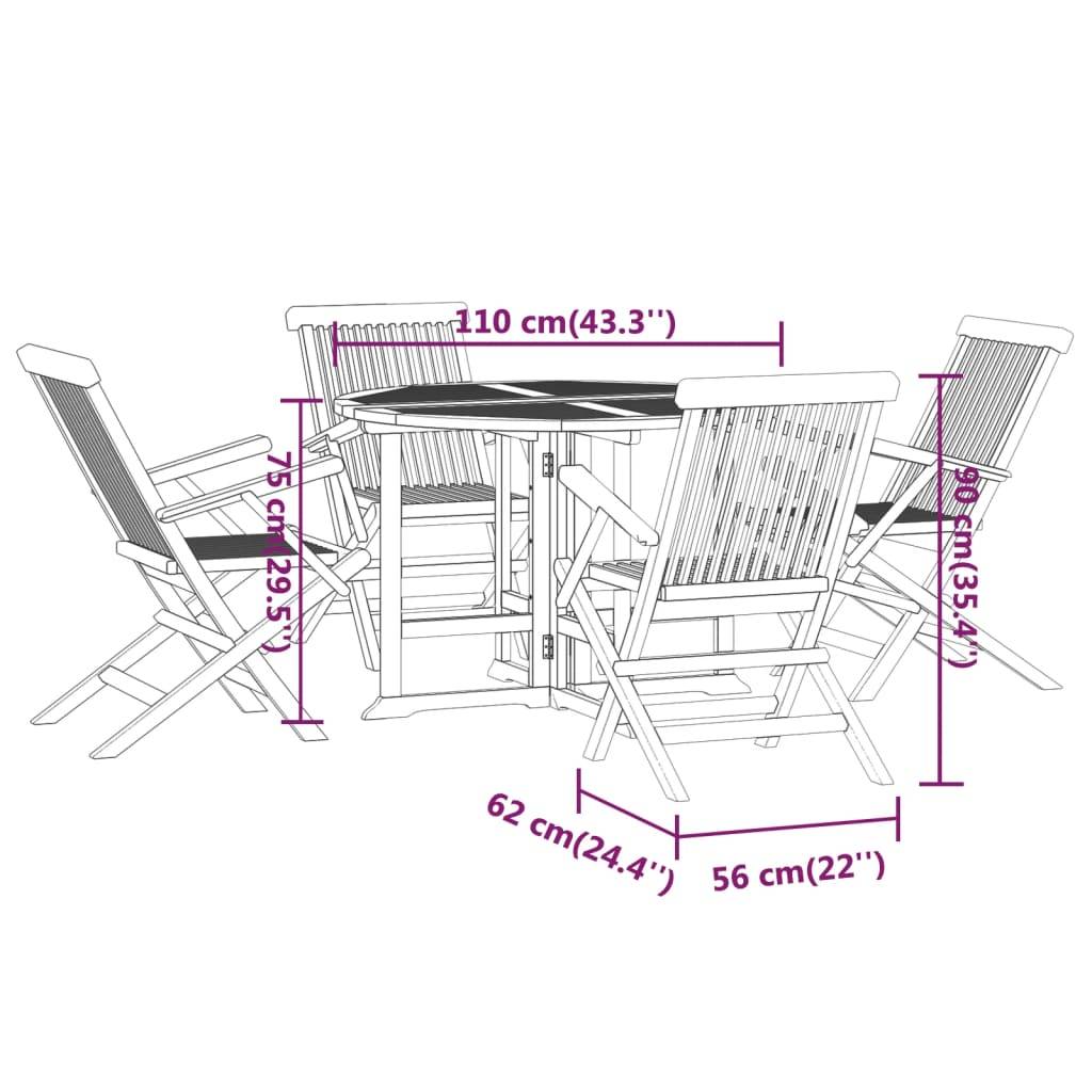 vidaXL 5-tlg. Garten-Essgruppe Klappbar Massivholz Teak