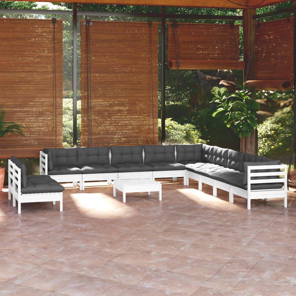 vidaXL 12-tlg. Garten-Lounge-Set mit Kissen Weiß Massivholz Kiefer