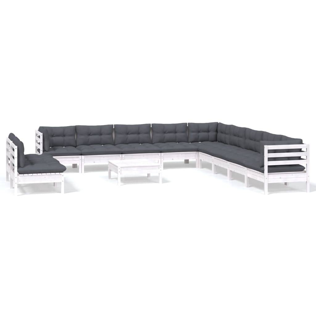 vidaXL 12-tlg. Garten-Lounge-Set mit Kissen Weiß Massivholz Kiefer