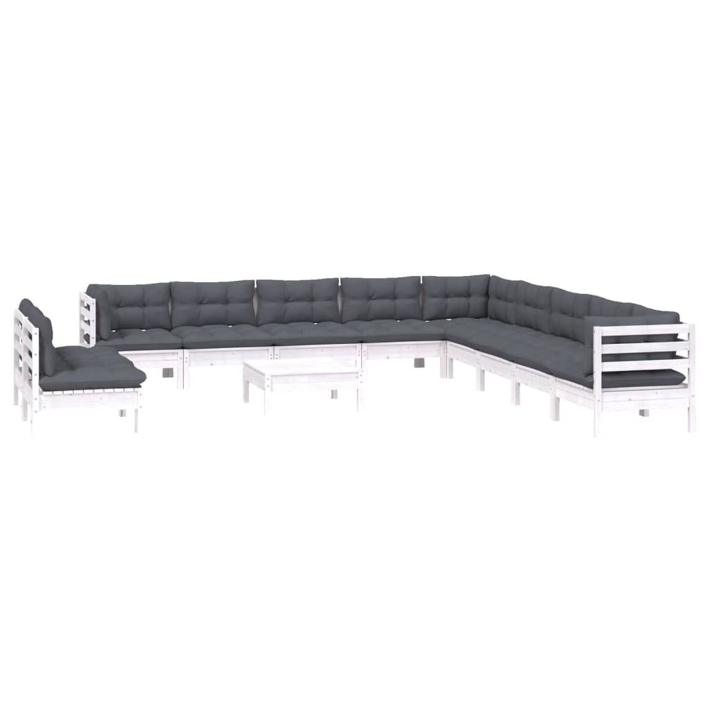 vidaXL 12-tlg. Garten-Lounge-Set mit Kissen Weiß Massivholz Kiefer