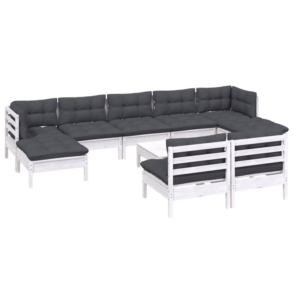 vidaXL 10-tlg. Garten-Lounge-Set mit Kissen Weiß Kiefernholz