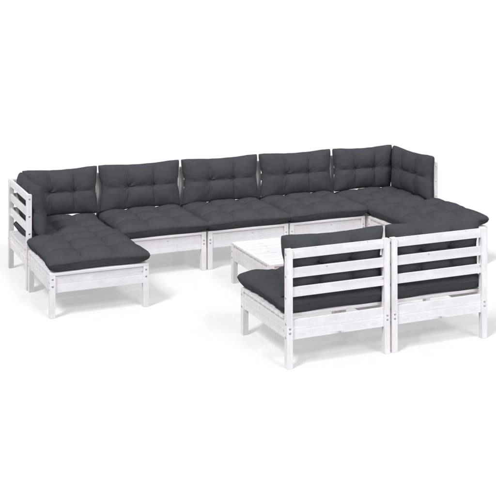 vidaXL 10-tlg. Garten-Lounge-Set mit Kissen Weiß Kiefernholz