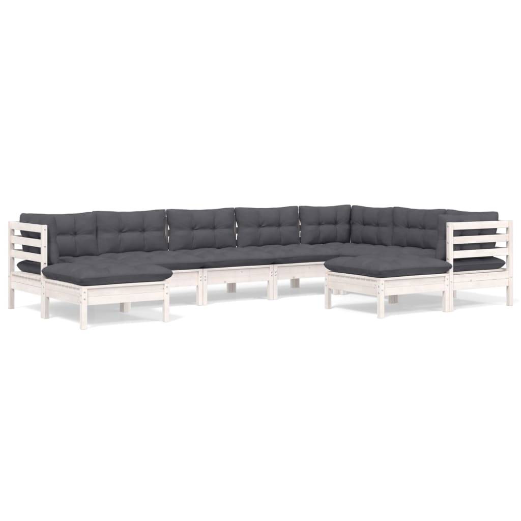 vidaXL 9-tlg. Garten-Lounge-Set mit Kissen Weiß Kiefer Massivholz
