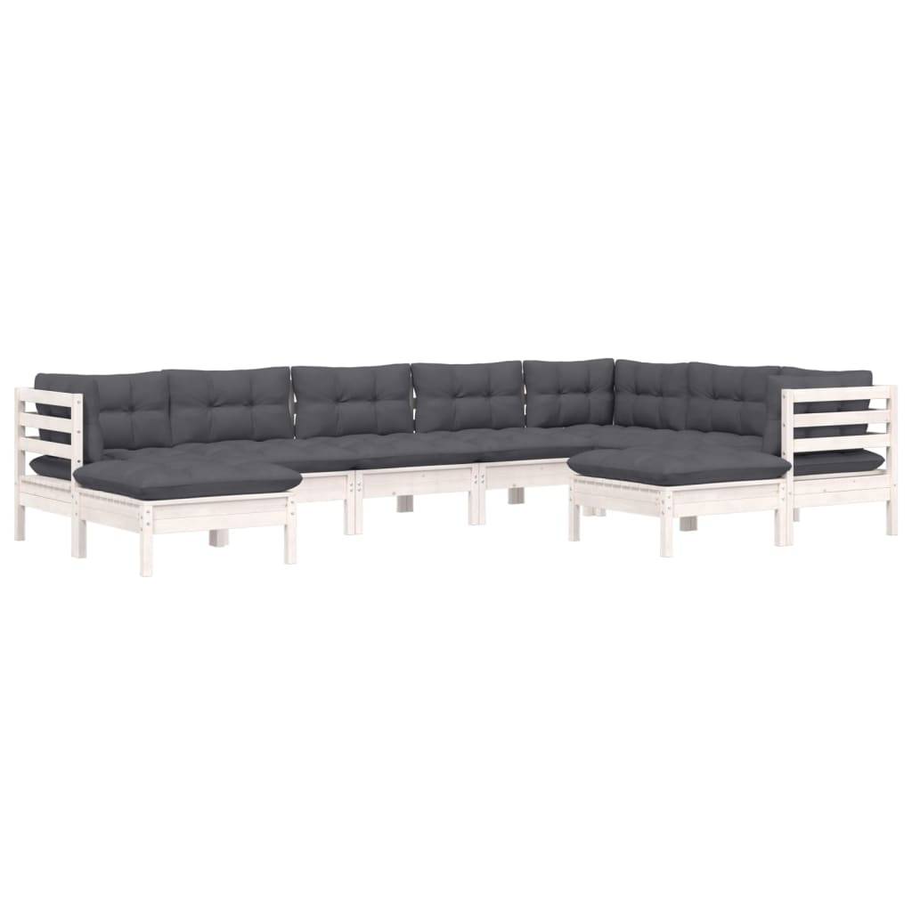 vidaXL 9-tlg. Garten-Lounge-Set mit Kissen Weiß Kiefer Massivholz