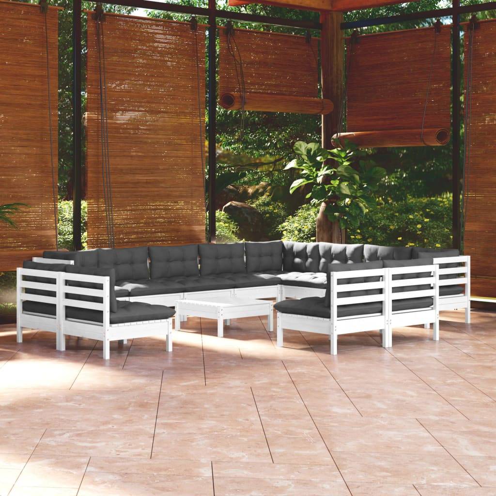 vidaXL 13-tlg. Garten-Lounge-Set mit Kissen Weiß Massivholz Kiefer