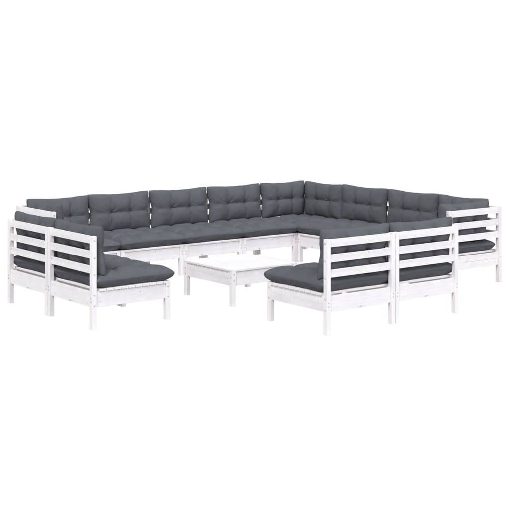 vidaXL 13-tlg. Garten-Lounge-Set mit Kissen Weiß Massivholz Kiefer