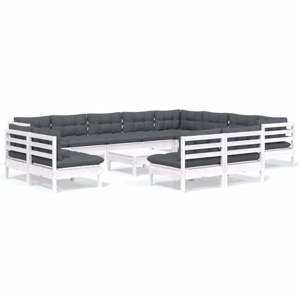 vidaXL 13-tlg. Garten-Lounge-Set mit Kissen Weiß Massivholz Kiefer