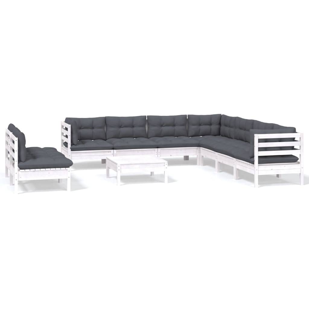 vidaXL 10-tlg. Garten-Lounge-Set mit Kissen Weiß Massivholz Kiefer