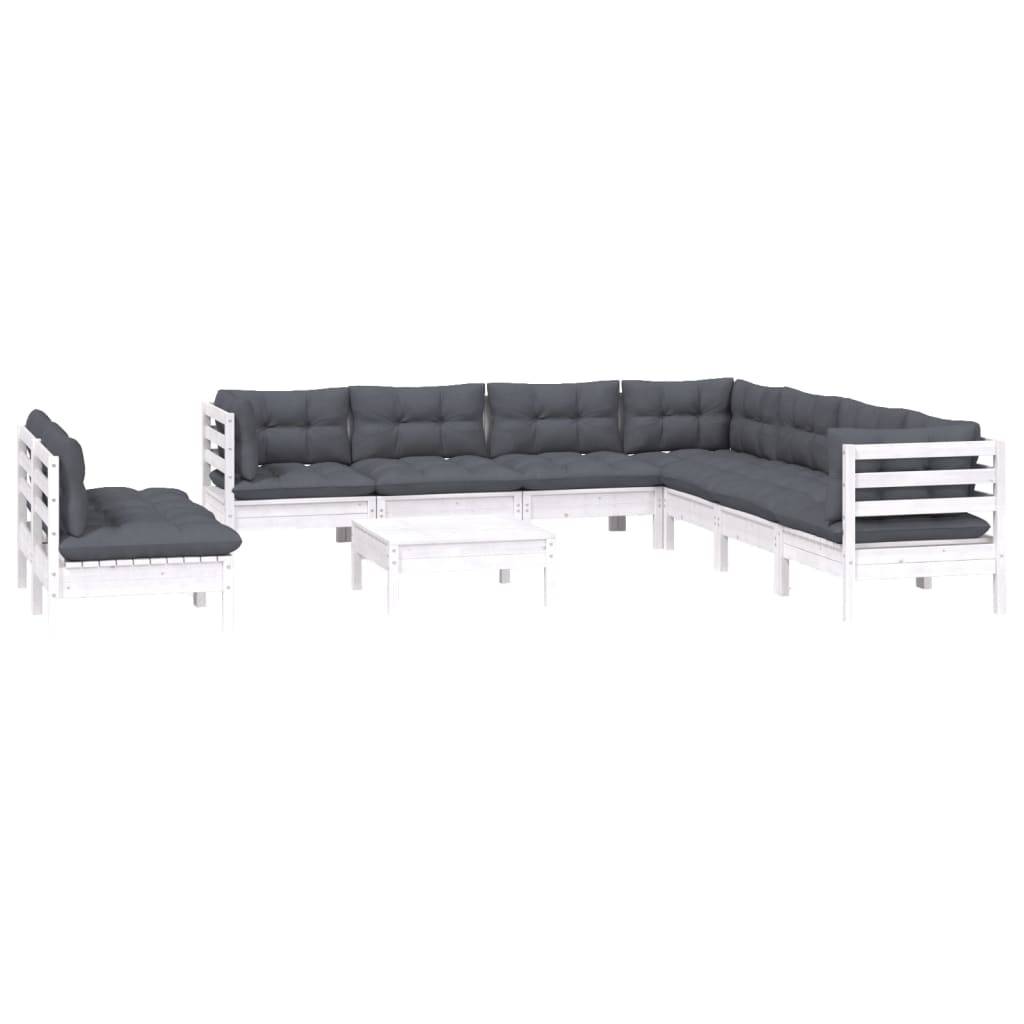 vidaXL 10-tlg. Garten-Lounge-Set mit Kissen Weiß Massivholz Kiefer