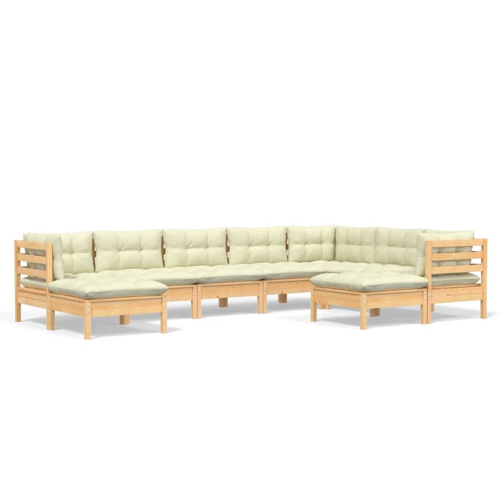 vidaXL 9-tlg. Garten-Lounge-Set mit Creme Kissen Massivholz Kiefer