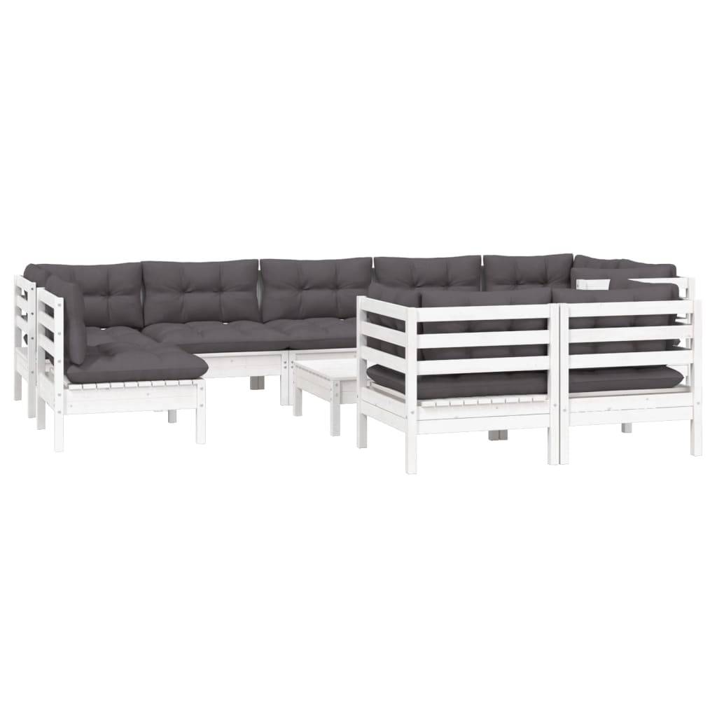 vidaXL 10-tlg. Garten-Lounge-Set mit Kissen Weiß Kiefer Massivholz