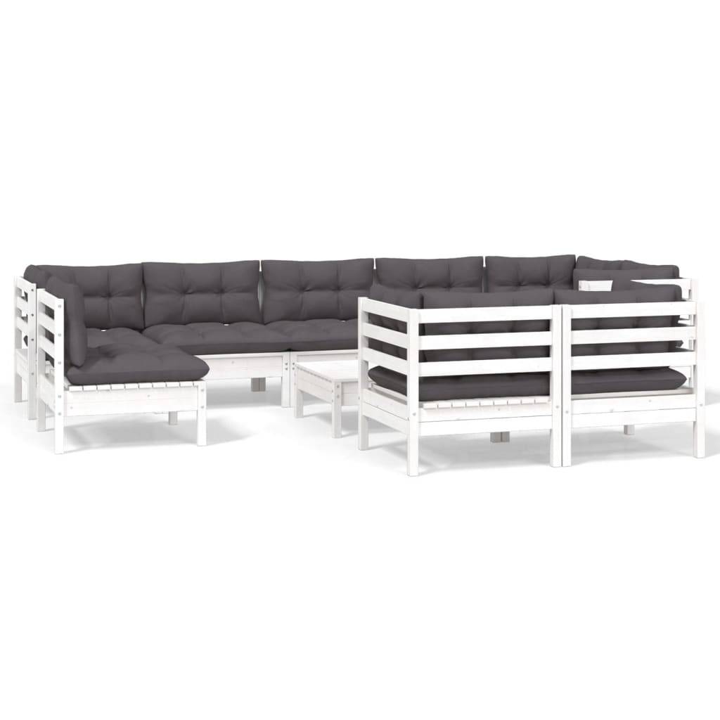 vidaXL 10-tlg. Garten-Lounge-Set mit Kissen Weiß Kiefer Massivholz