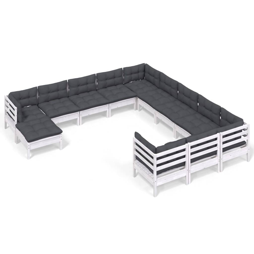 vidaXL 12-tlg. Garten-Lounge-Set mit Kissen Weiß Kiefernholz