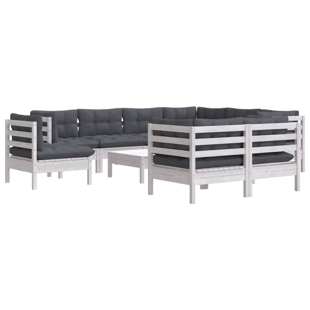 vidaXL 10-tlg. Garten-Lounge-Set mit Kissen Weiß Kiefer Massivholz