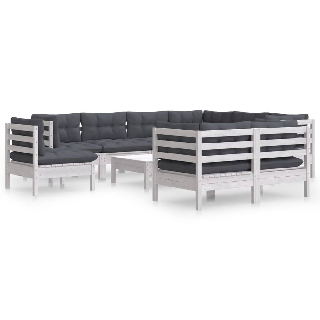 vidaXL 10-tlg. Garten-Lounge-Set mit Kissen Weiß Kiefer Massivholz