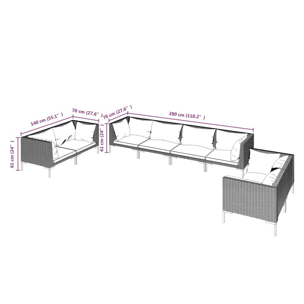 vidaXL 8-tlg. Garten-Lounge-Set mit Kissen Poly Rattan Dunkelgrau