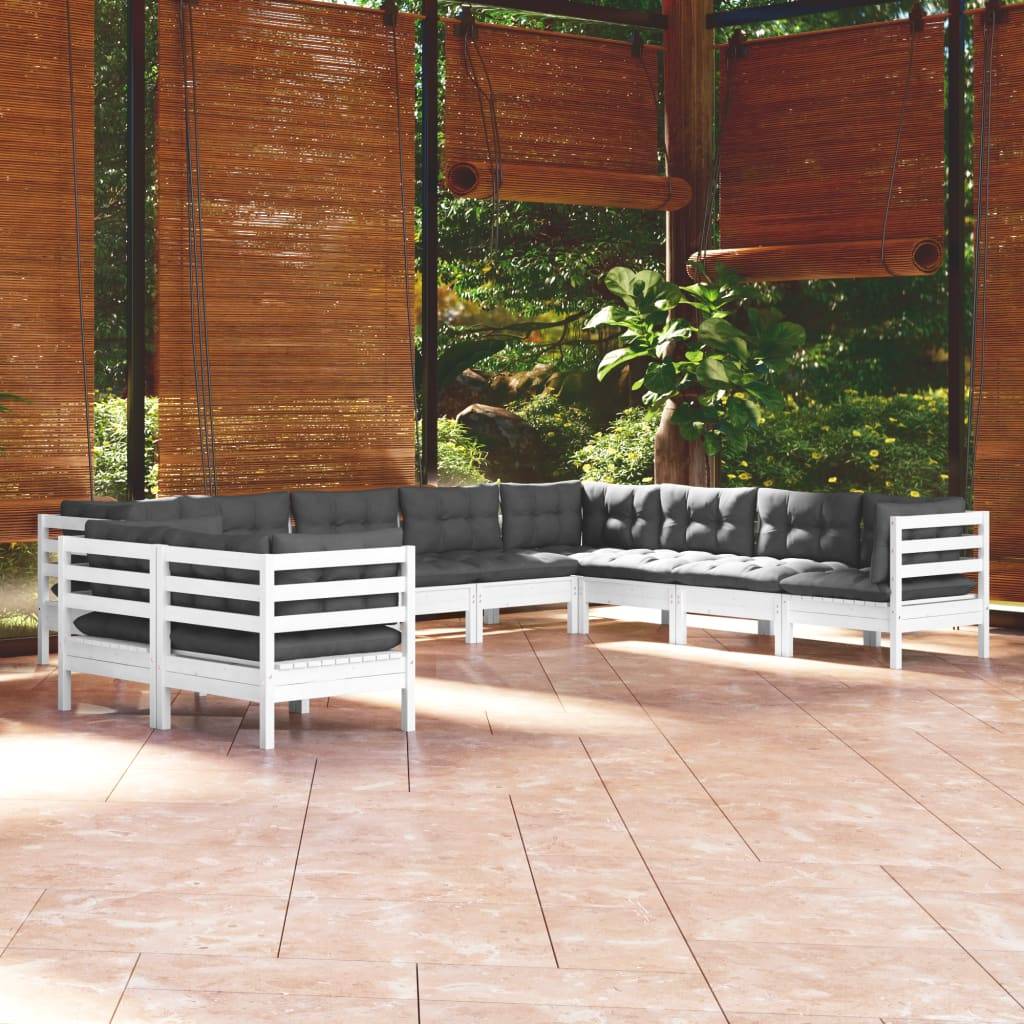 vidaXL 10-tlg. Garten-Lounge-Set mit Kissen Weiß Massivholz Kiefer