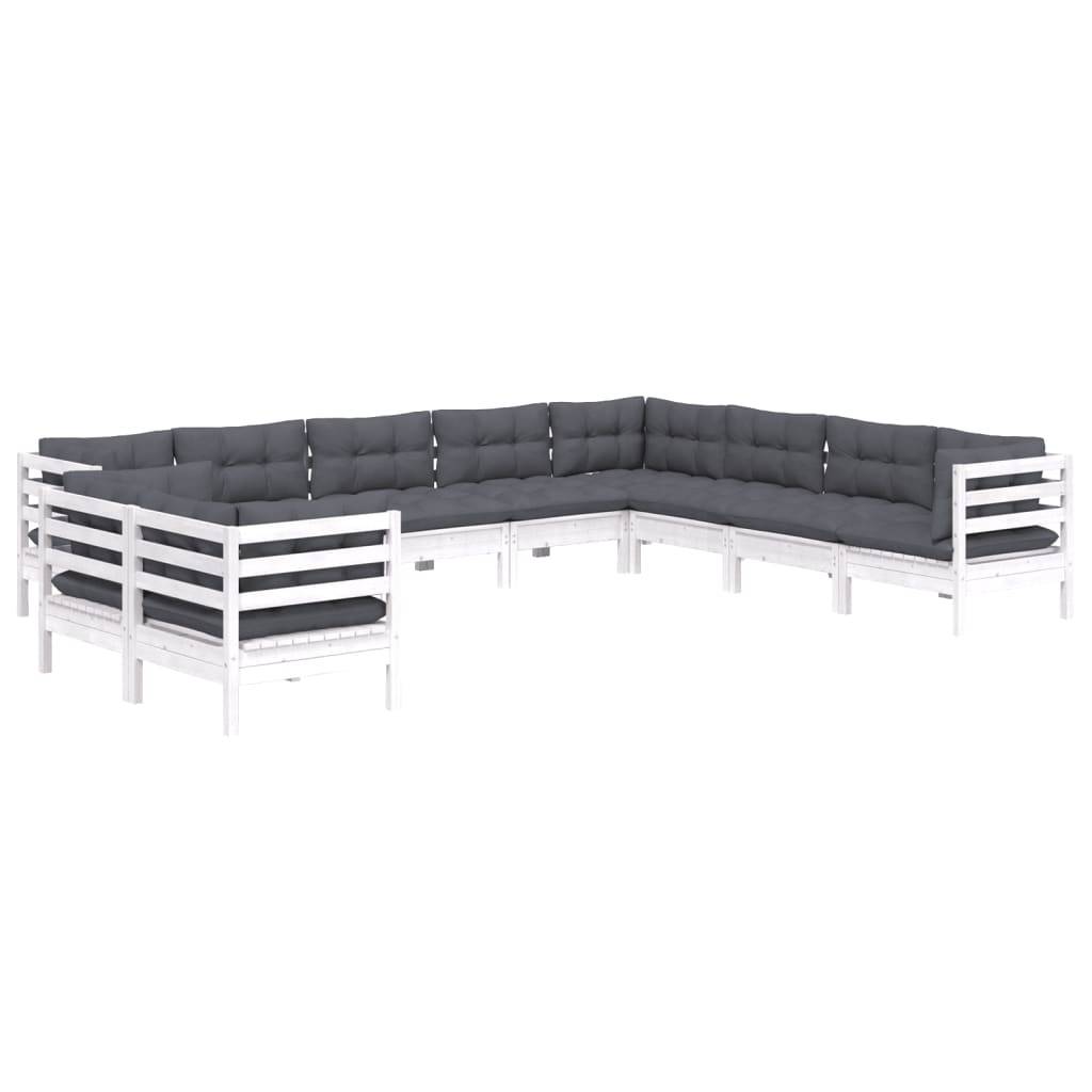 vidaXL 10-tlg. Garten-Lounge-Set mit Kissen Weiß Massivholz Kiefer