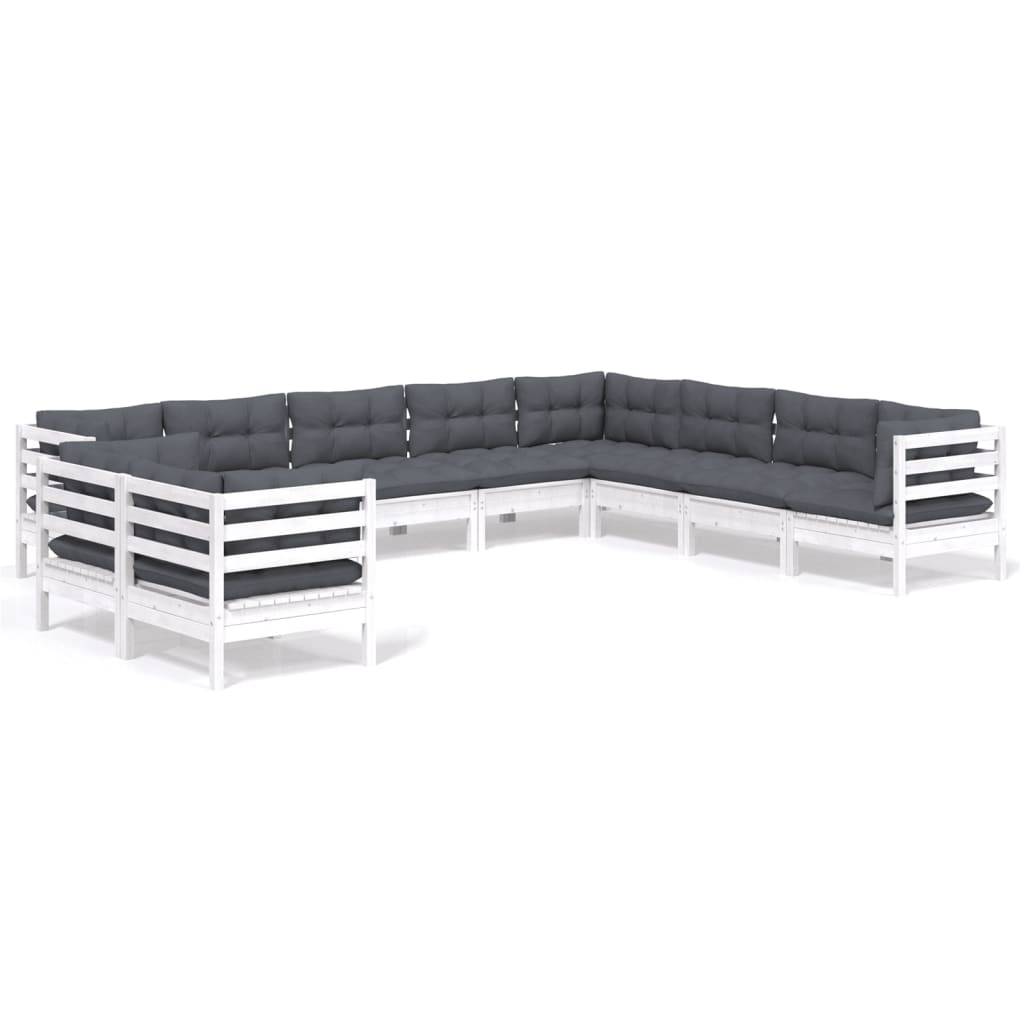 vidaXL 10-tlg. Garten-Lounge-Set mit Kissen Weiß Massivholz Kiefer