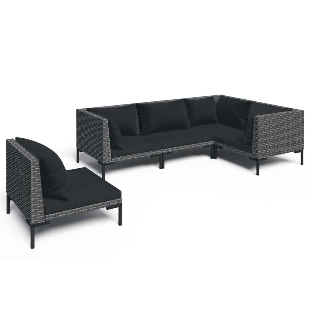 vidaXL 5-tlg. Garten-Lounge-Set mit Kissen Poly Rattan Dunkelgrau