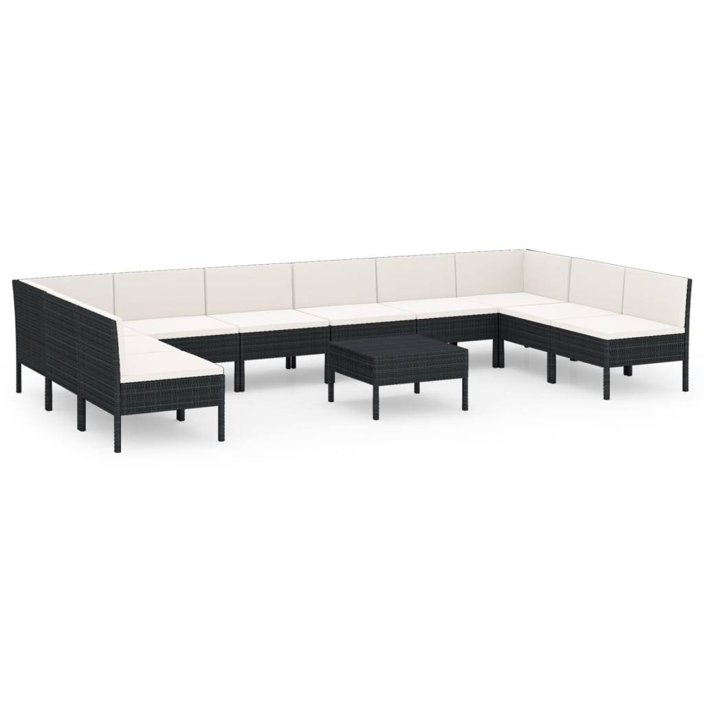 vidaXL 11-tlg. Garten-Lounge-Set mit Auflagen Poly Rattan Schwarz