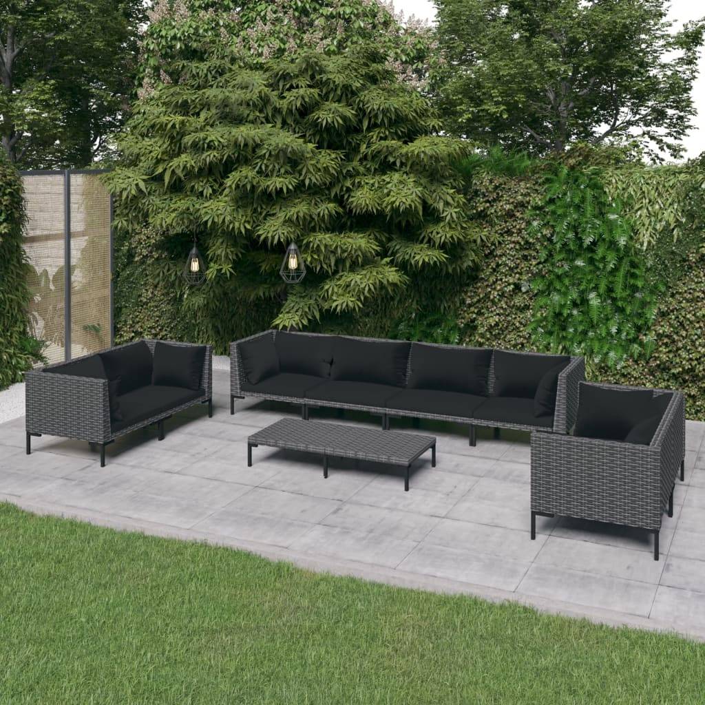 vidaXL 9-tlg. Garten-Lounge-Set mit Kissen Poly Rattan Dunkelgrau
