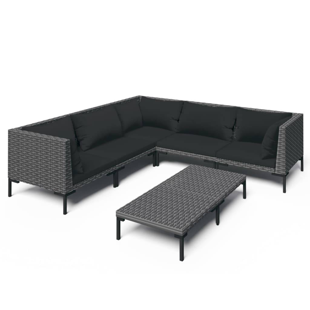 vidaXL 6-tlg. Garten-Lounge-Set mit Kissen Poly Rattan Dunkelgrau