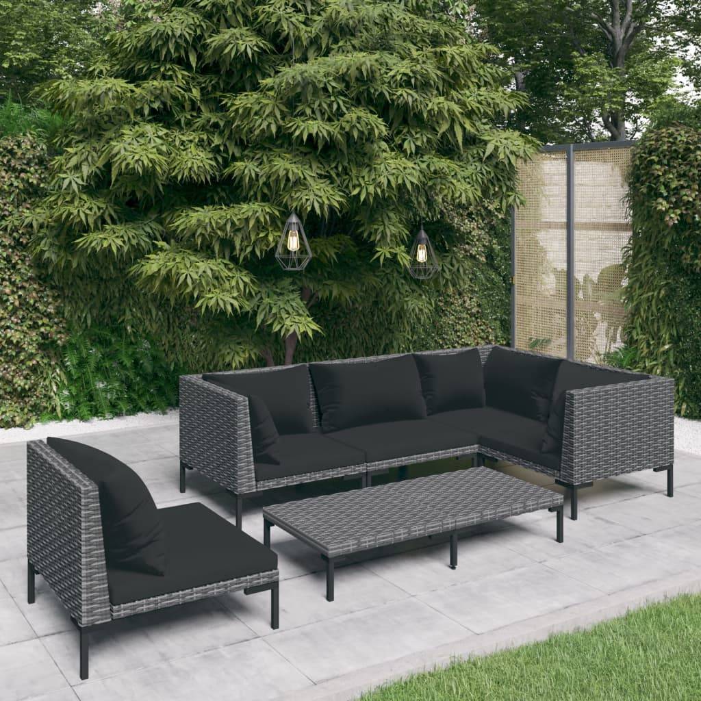 vidaXL 6-tlg. Garten-Lounge-Set mit Kissen Poly Rattan Dunkelgrau