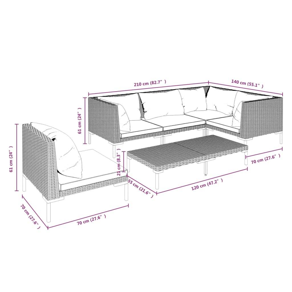 vidaXL 6-tlg. Garten-Lounge-Set mit Kissen Poly Rattan Dunkelgrau