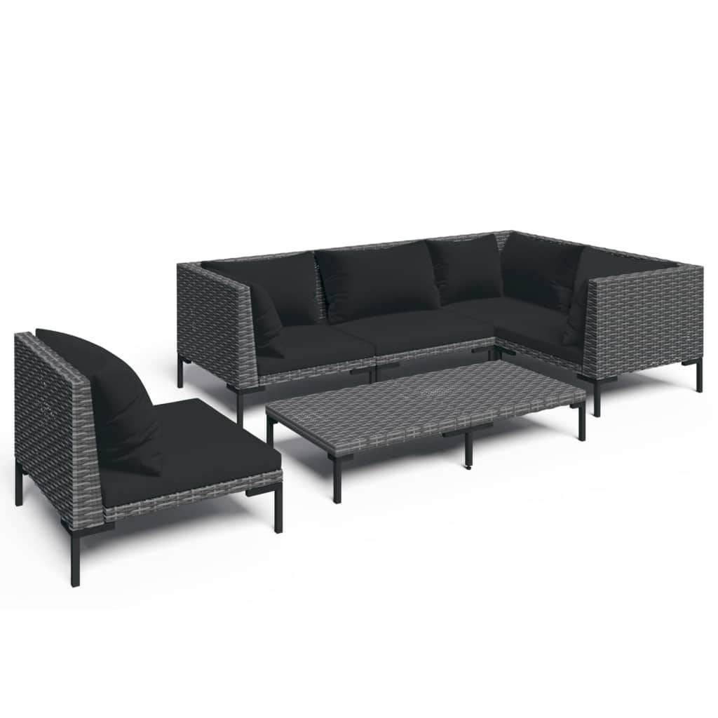 vidaXL 6-tlg. Garten-Lounge-Set mit Kissen Poly Rattan Dunkelgrau
