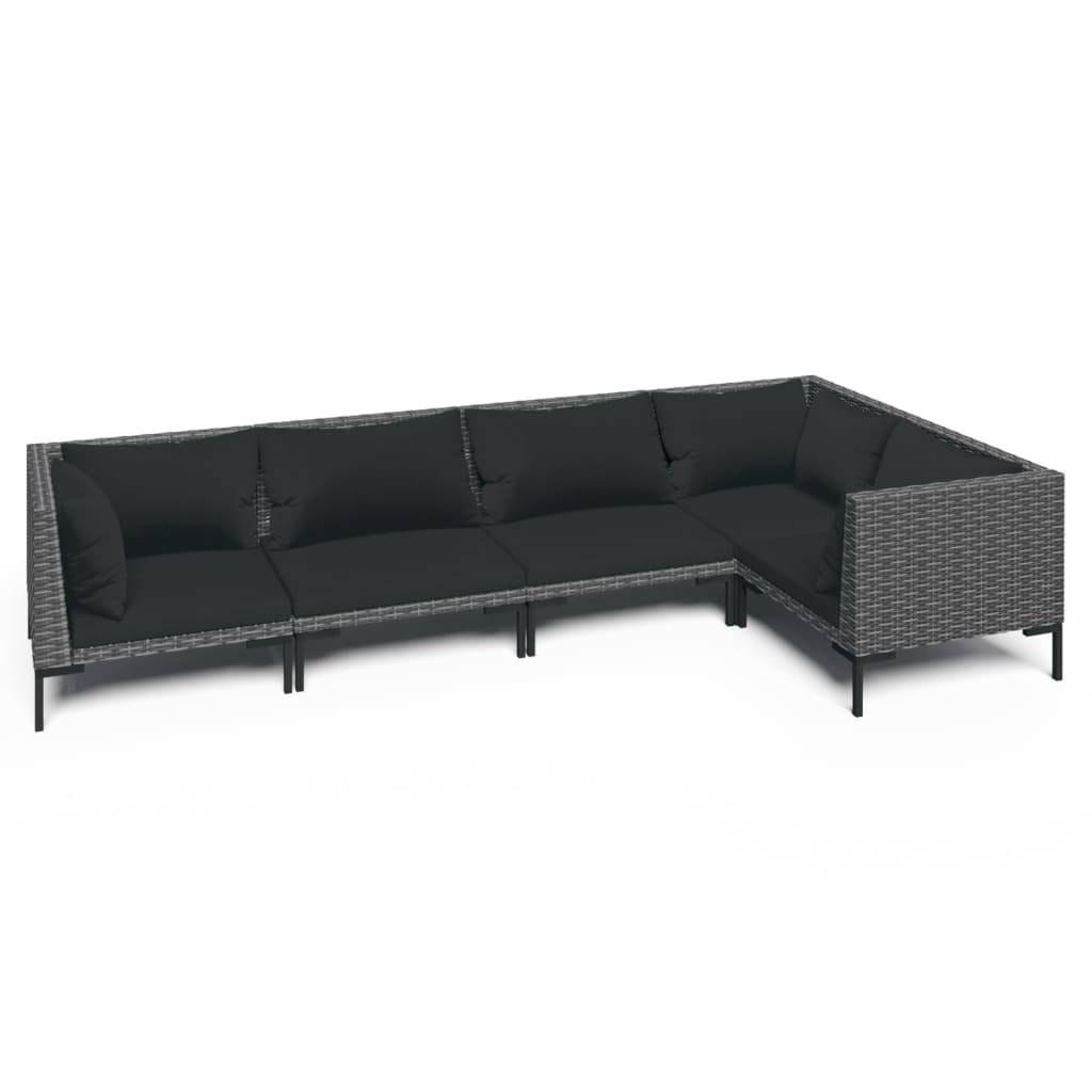 vidaXL 5-tlg. Garten-Lounge-Set mit Kissen Poly Rattan Dunkelgrau