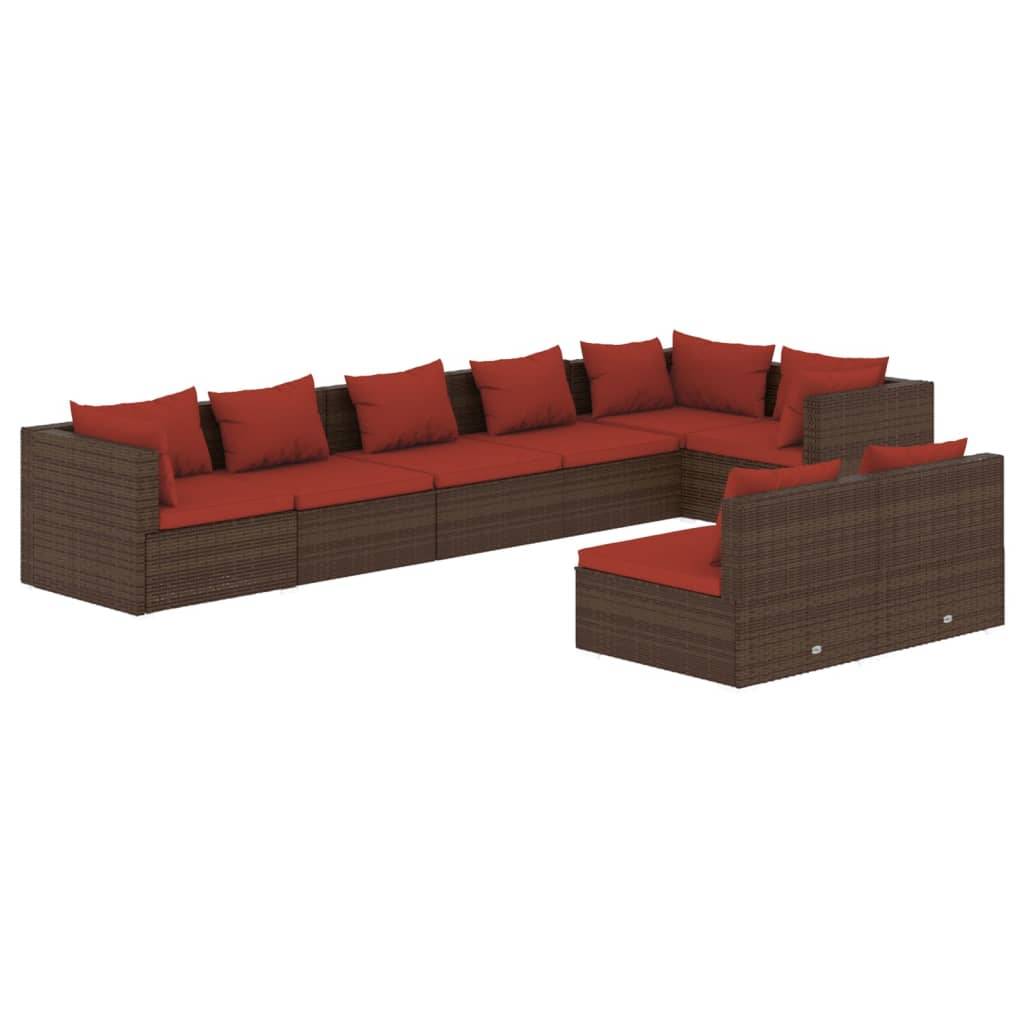 vidaXL 8-tlg. Garten-Lounge-Set mit Kissen Braun Poly Rattan