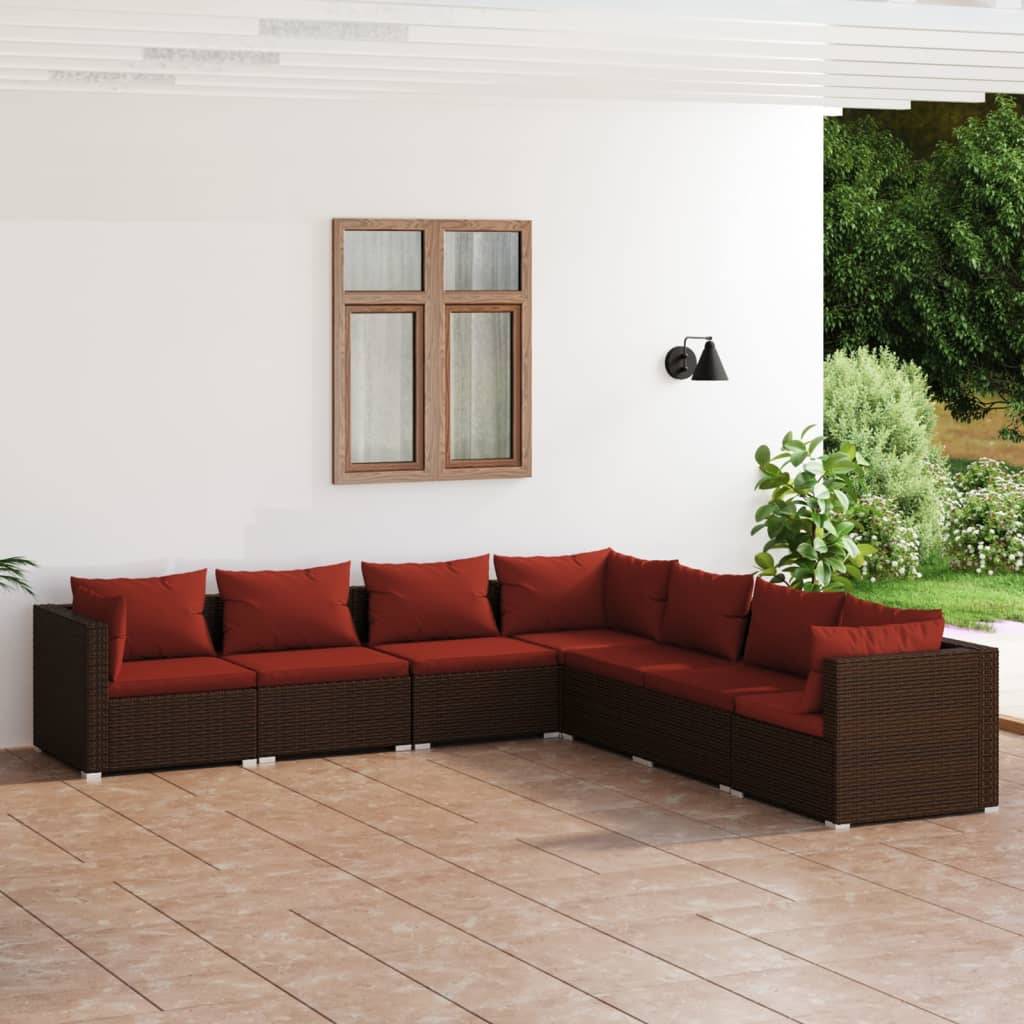 vidaXL 7-tlg. Garten-Lounge-Set mit Kissen Poly Rattan Braun