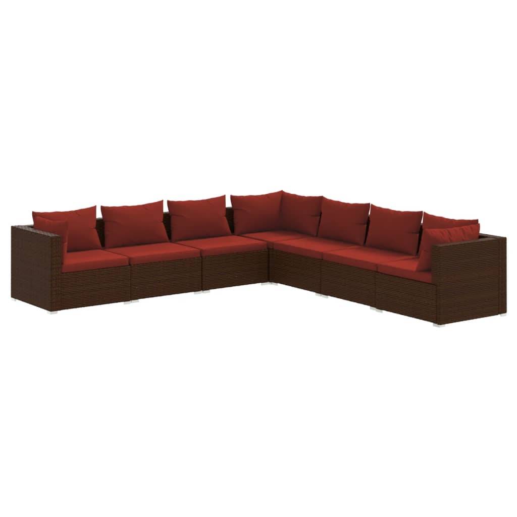 vidaXL 7-tlg. Garten-Lounge-Set mit Kissen Poly Rattan Braun