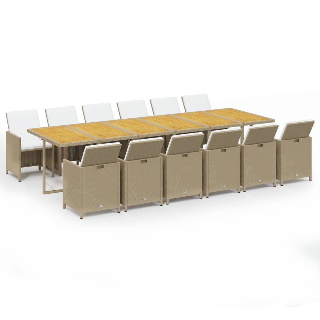 vidaXL 13-tlg. Garten-Essgruppe mit Kissen Poly Rattan Beige