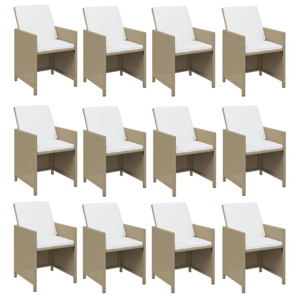 vidaXL 13-tlg. Garten-Essgruppe mit Kissen Poly Rattan Beige