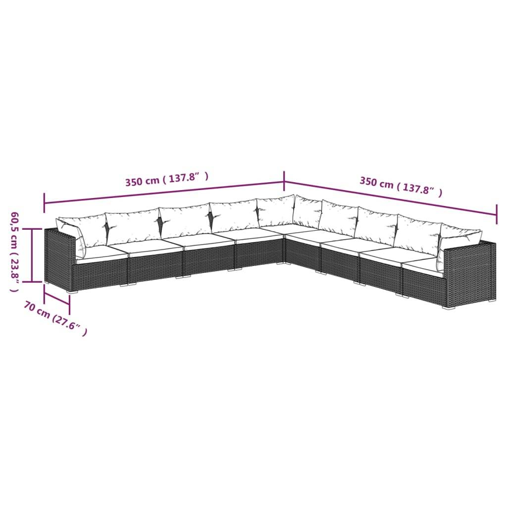 vidaXL 9-tlg. Garten-Lounge-Set mit Kissen Poly Rattan Grau