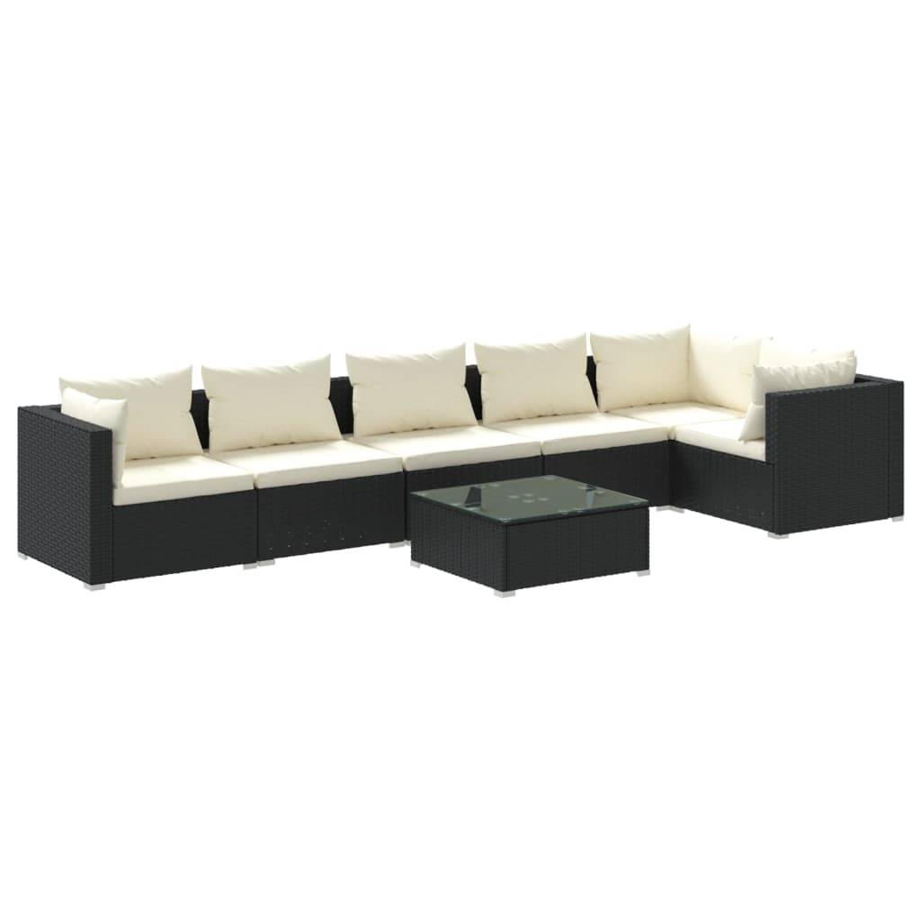 vidaXL 7-tlg. Garten-Lounge-Set mit Kissen Poly Rattan Schwarz