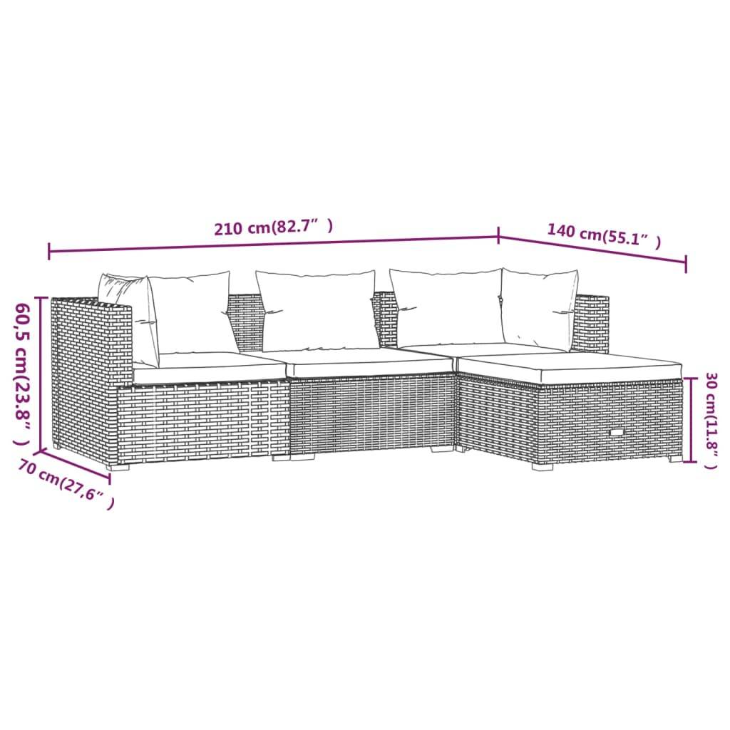 vidaXL 4-tlg. Garten-Lounge-Set mit Auflagen Poly Rattan Braun