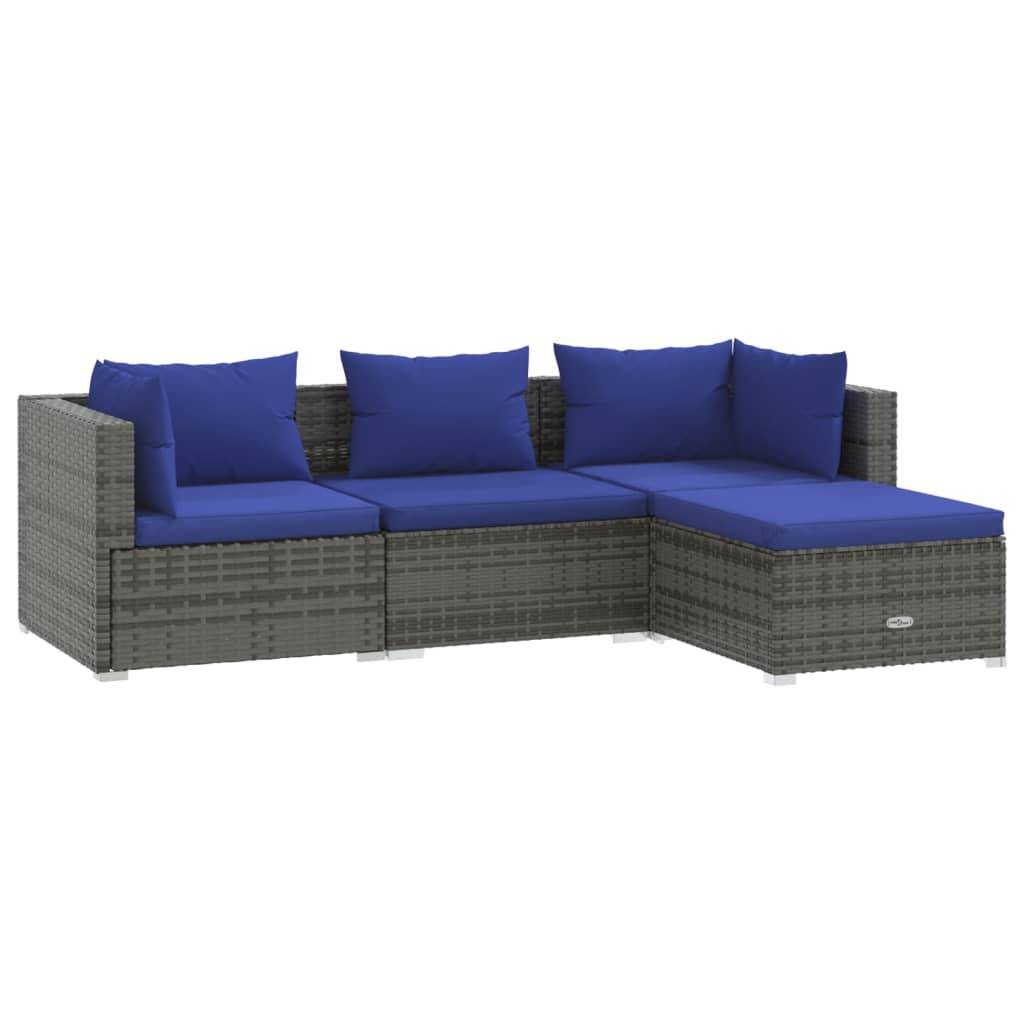vidaXL 4-tlg. Garten-Lounge-Set mit Kissen Poly Rattan Grau