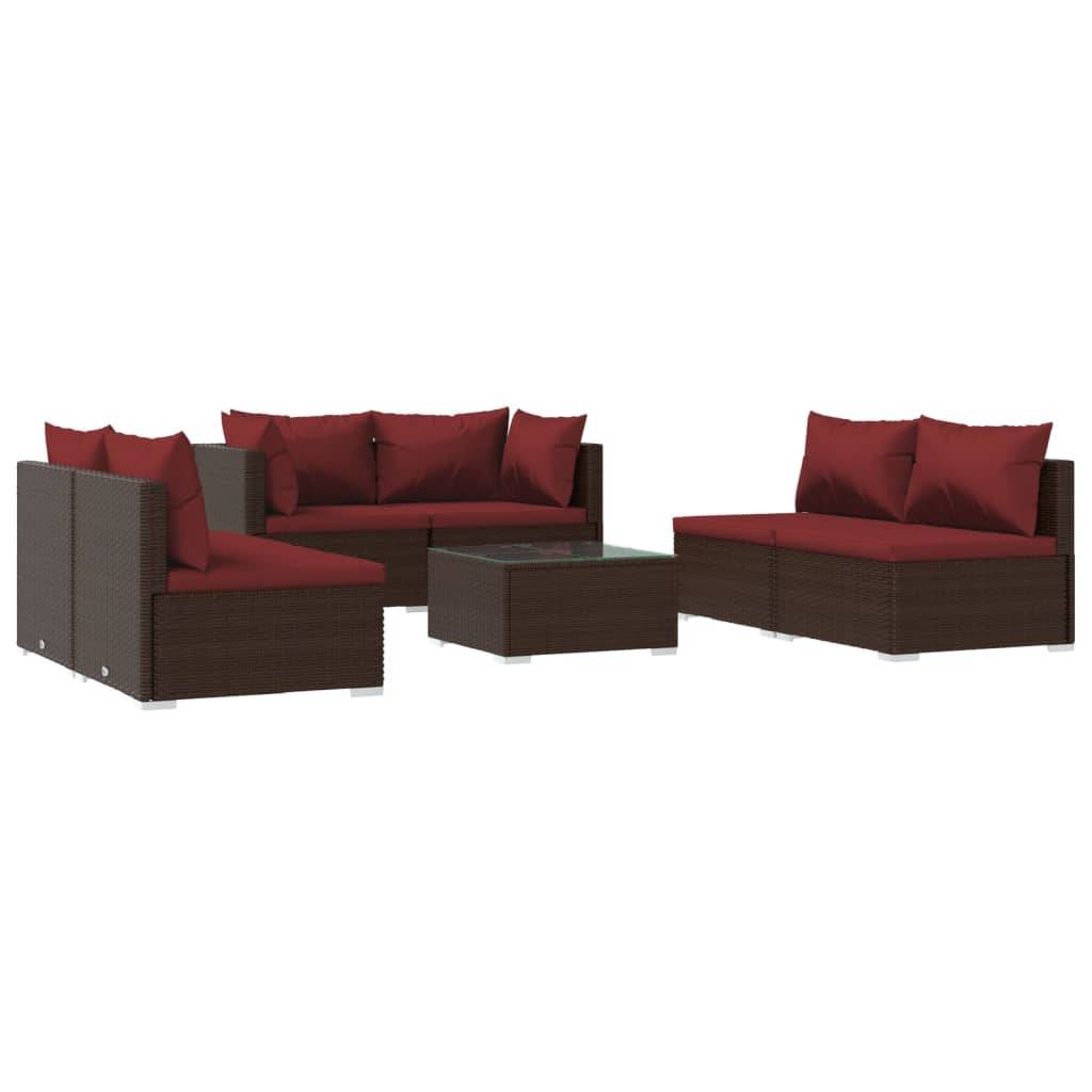 vidaXL 7-tlg. Garten-Lounge-Set mit Kissen Poly Rattan Braun