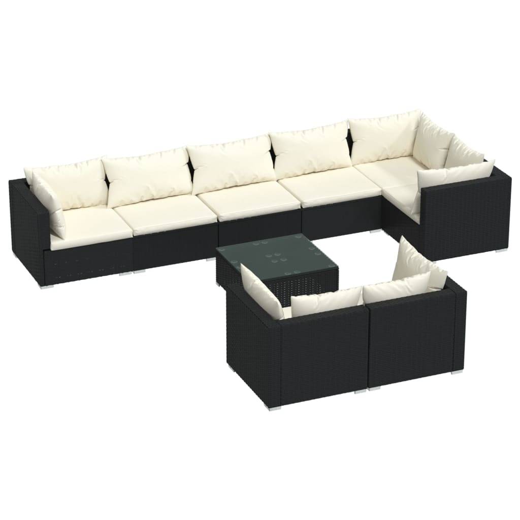 vidaXL 9-tlg. Garten-Lounge-Set mit Kissen Schwarz Poly Rattan