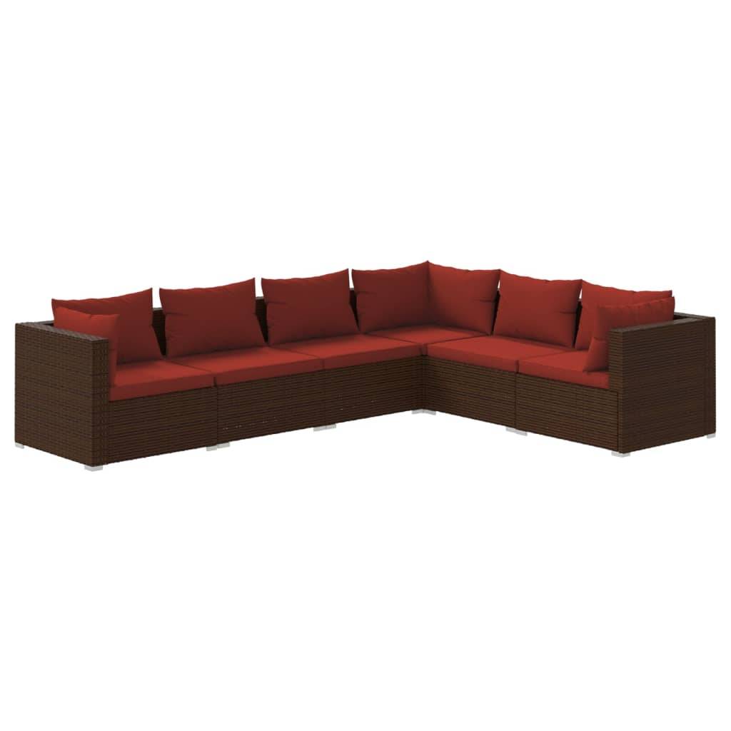 vidaXL 6-tlg. Garten-Lounge-Set mit Auflagen Poly Rattan Braun