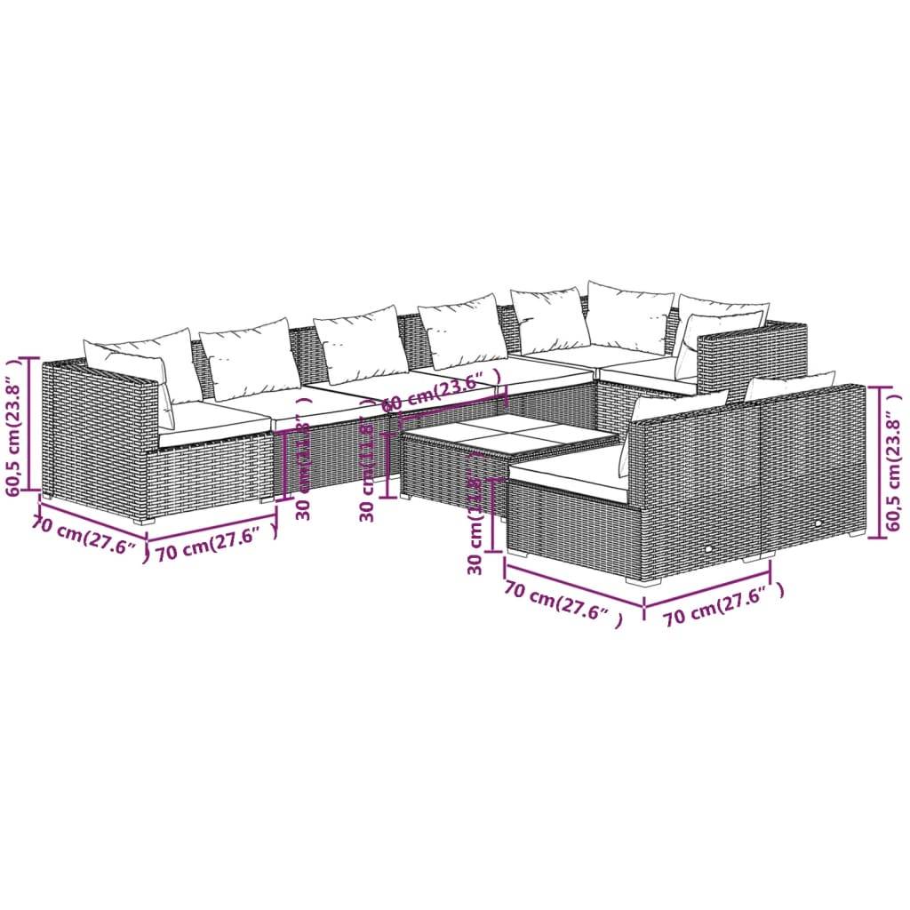 vidaXL 9-tlg. Garten-Lounge-Set mit Kissen Braun Poly Rattan