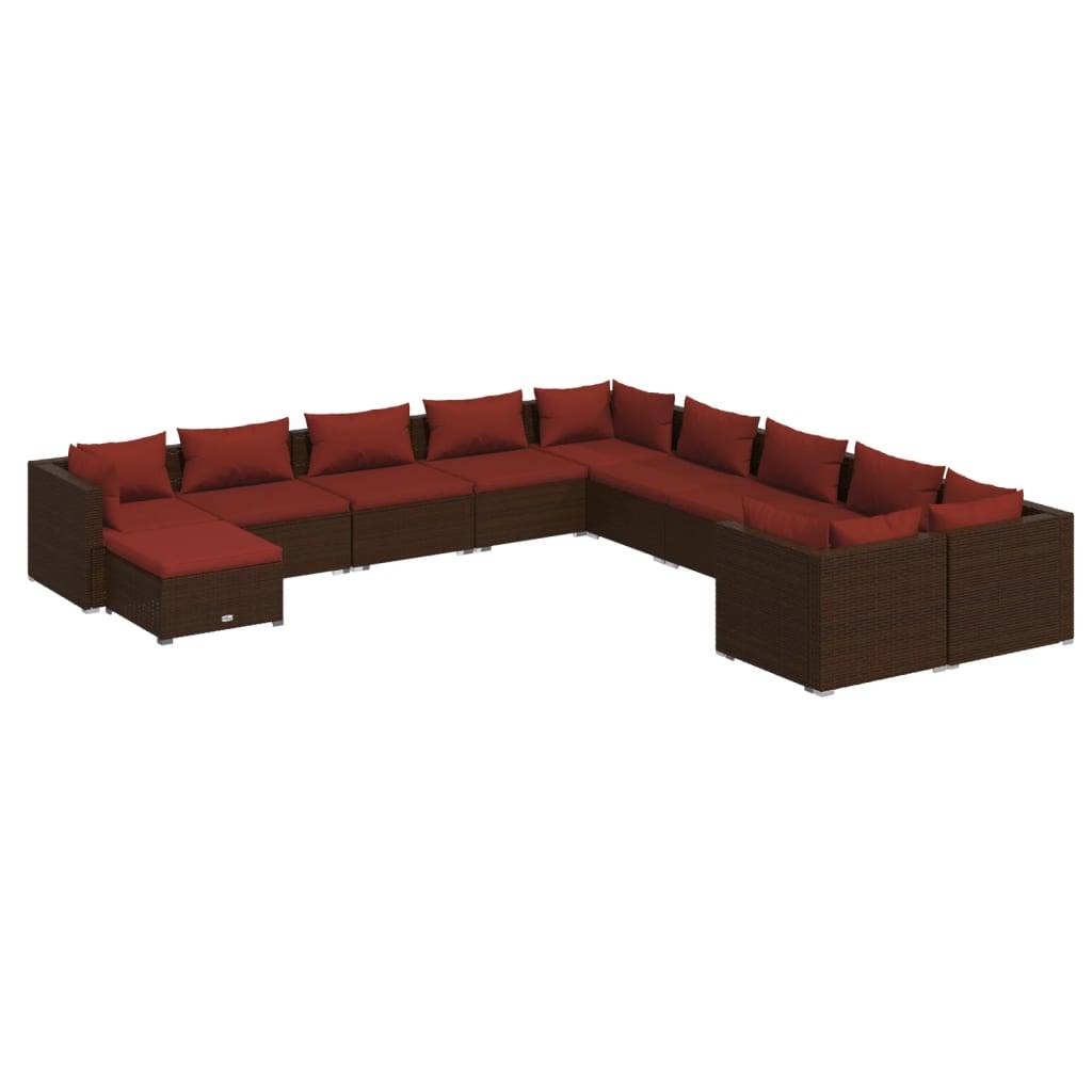 vidaXL 11-tlg. Garten-Lounge-Set mit Kissen Poly Rattan Braun