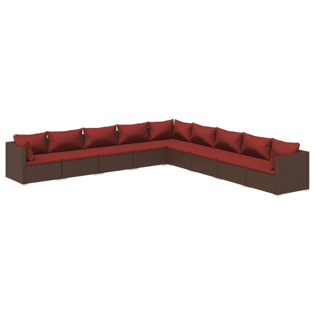 vidaXL 9-tlg. Garten-Lounge-Set mit Kissen Poly Rattan Braun