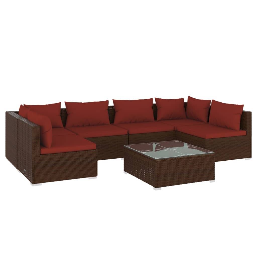 vidaXL 7-tlg. Garten-Lounge-Set mit Kissen Poly Rattan Braun