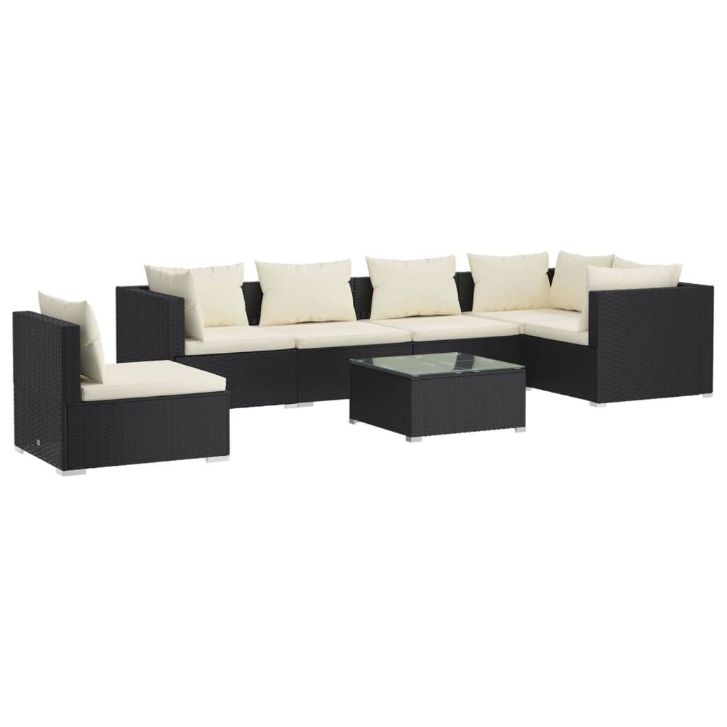 vidaXL 7-tlg. Garten-Lounge-Set mit Kissen Poly Rattan Schwarz
