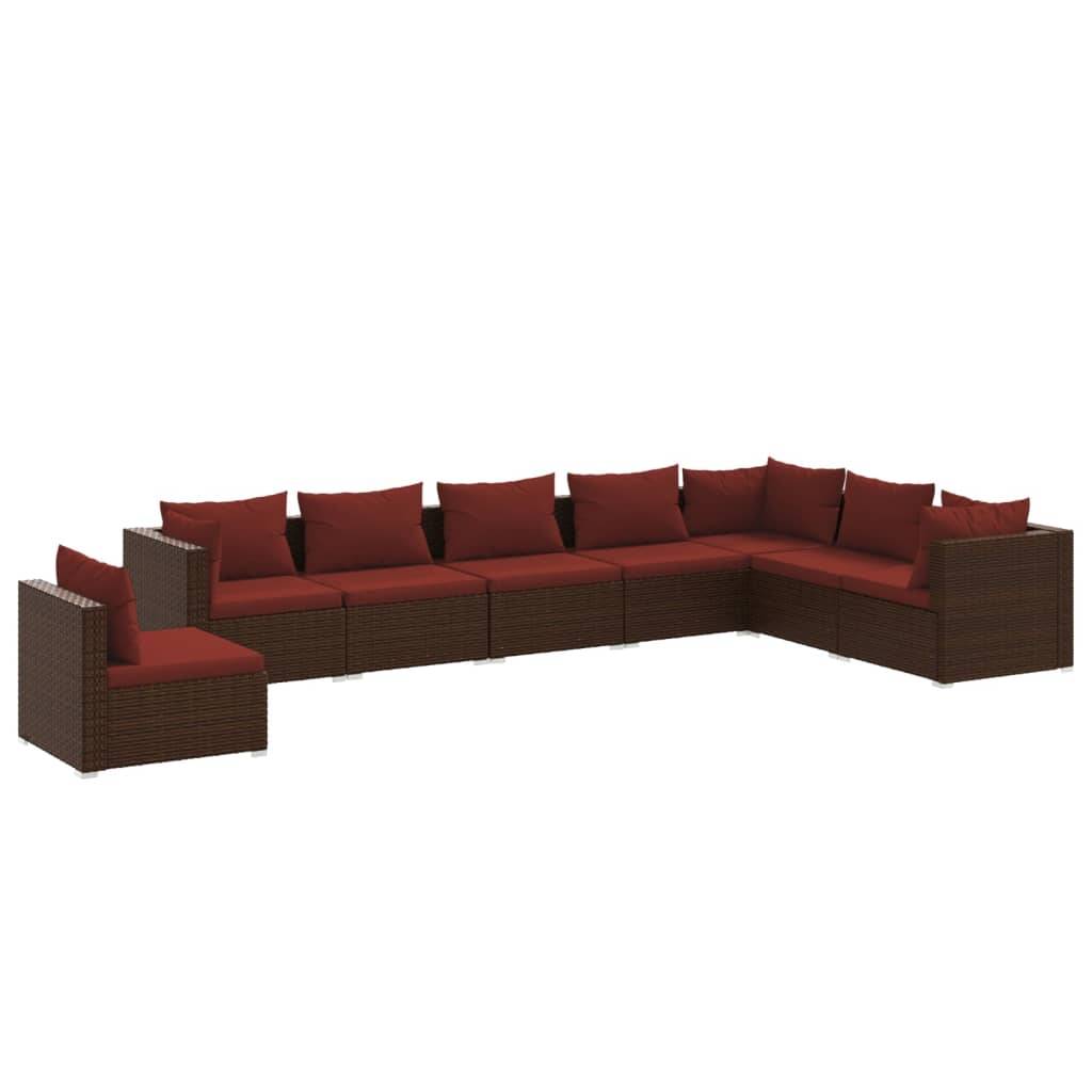 vidaXL 8-tlg. Garten-Lounge-Set mit Kissen Poly Rattan Braun