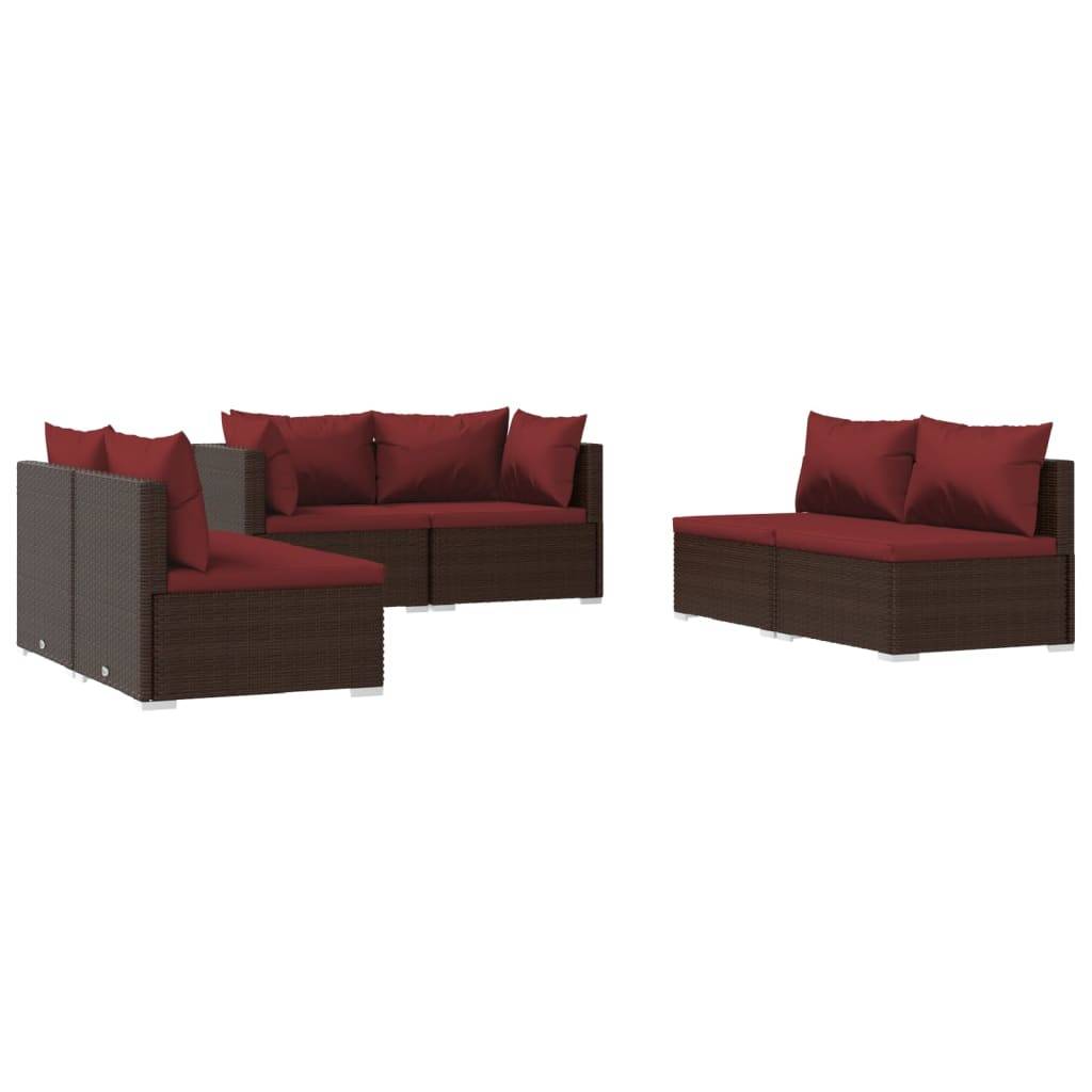 vidaXL 6-tlg. Garten-Lounge-Set mit Kissen Poly Rattan Braun